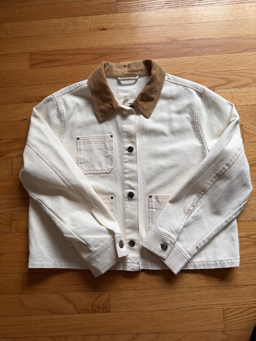 H&M Cream Canvas Jacket with Tan Corduroy Collar Size M - Picture 6 of 9